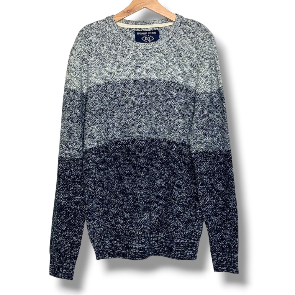 AMONGST OTHERS Mens L Textured Knit Ombre Stripe Crewneck Sweater Preppy - Picture 2 of 7